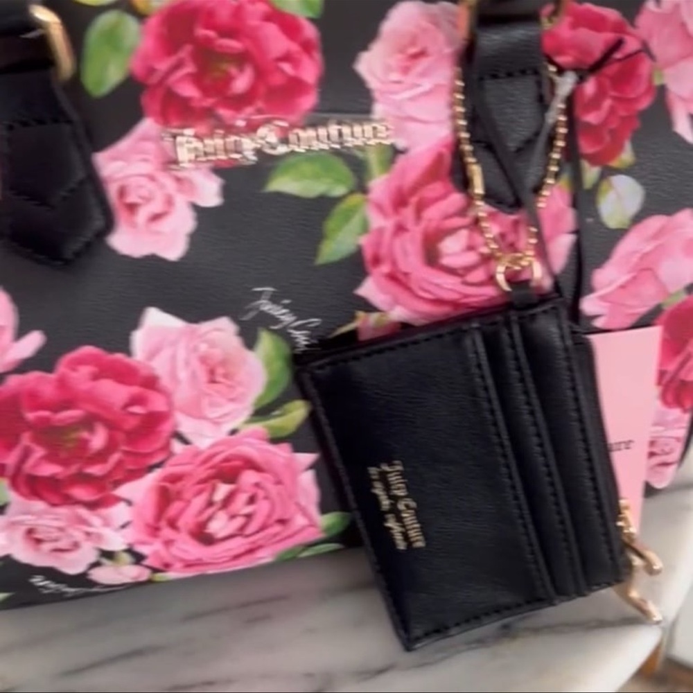 Juicy Couture Black and Pink Floral Women's Bag - Picture 2 of 8